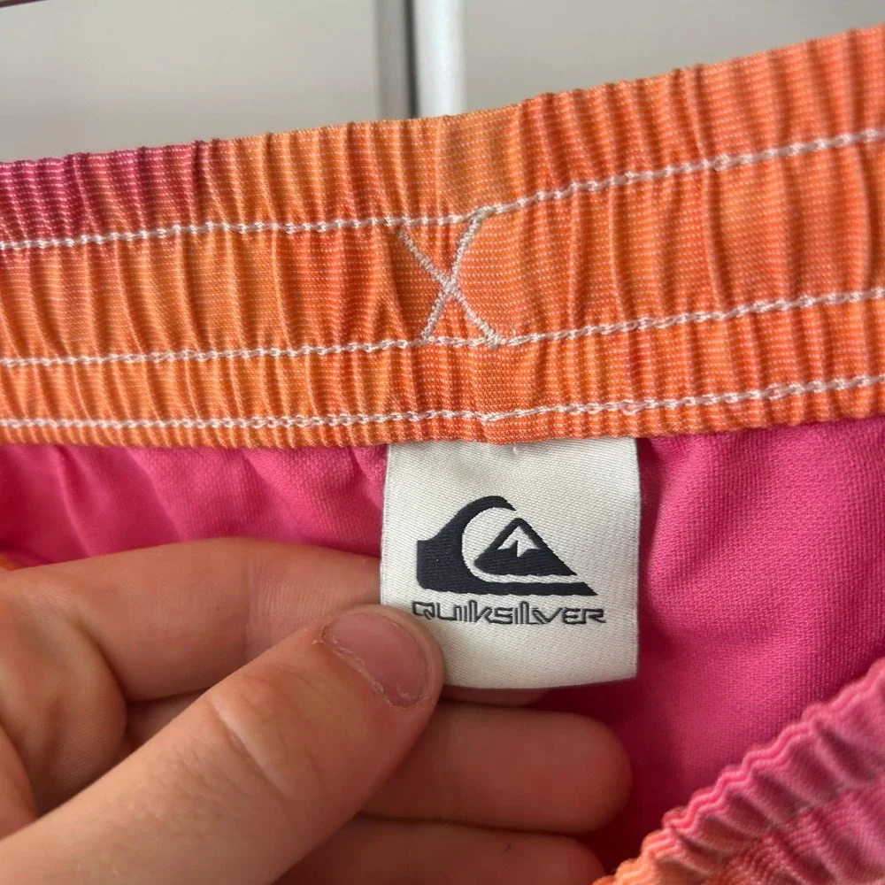 Quiksilver Boys Orange Pink Tie Dye Board Shorts Logo Swim Trunks Size L 14
